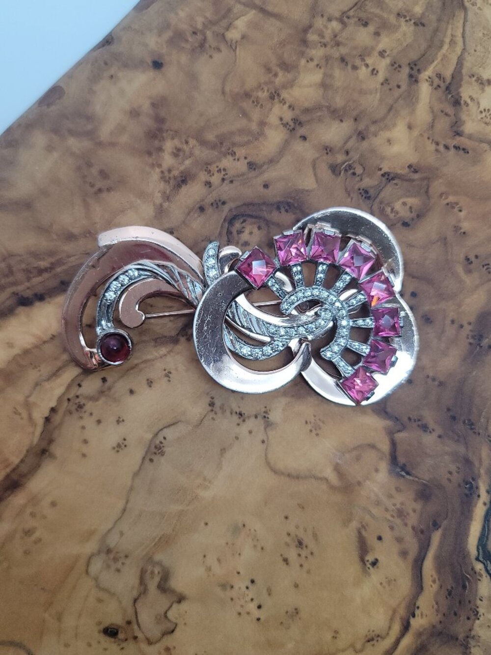 Art Deco Retro Sterling, Rhinestone & Art Glass Brooch - Picture 2 of 4